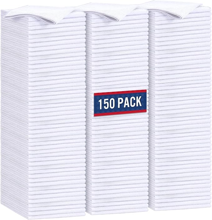 GLIMGLINT White Microfiber Cleaning Cloth, 150 Pack Microfiber Towels for Cars, Lint Free, Scratch-Free, Highly Absorbent, Reusable Cleaning Rags for Car, Household, Shop Towels 14"X12"