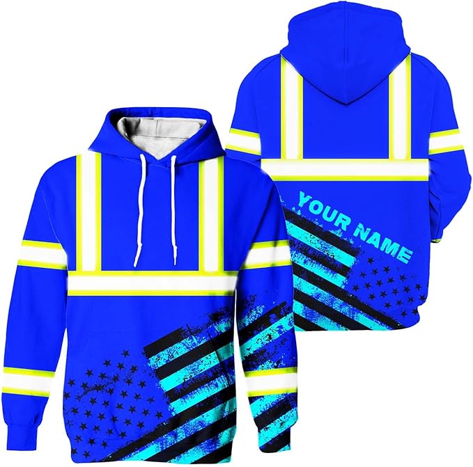 Color US Flag High Visibility Hoodie for Men Women Reflective Tapes Safety Workwear for Worker Runner Patriotic