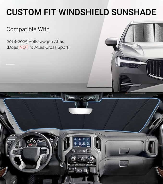 Windshield Sun Shade for Volkswagen Atlas 2018-2025 - Metallic