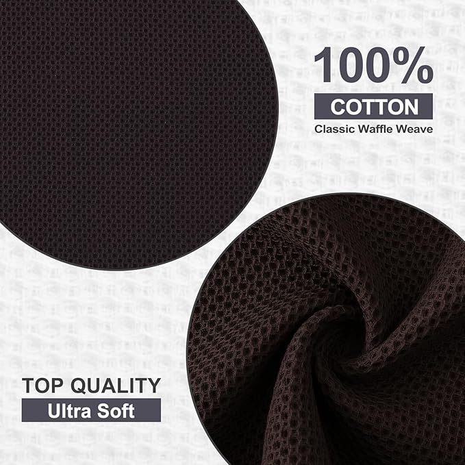 Kitinjoy 100% Cotton Kitchen Dish Cloths, 12 Pack Waffle Weave Ultra Soft Absorbent Dish Towels for Drying Dishes Quick Drying Kitchen Towels Dish Rags, 12 X 12 Inches, Dark Brown