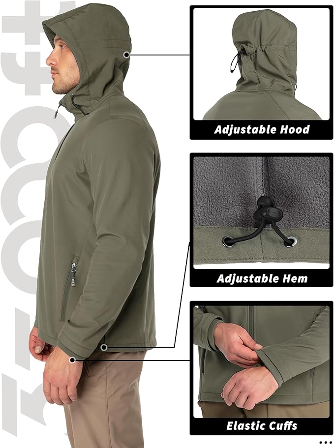 33,000ft Men's Hooded Softshell Jacket Waterproof Lightweight Insulated Windbreaker Fleece Lined Rain Shell Jacket