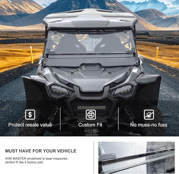 KIWI MASTER Flip Up Windshield for 2019-2025 Honda Talon 1000R/1000X/1000X4/1000R4 Accessories, Hard Coat Poly Front Window, Heavy Duty Polycarbonate, Scratch Resistant