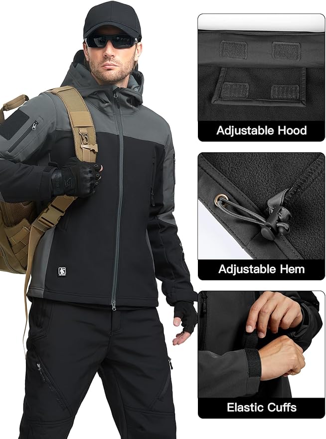 FREE SOLDIER Men's Outdoor Waterproof Soft Shell Hooded Military Tactical Jacket