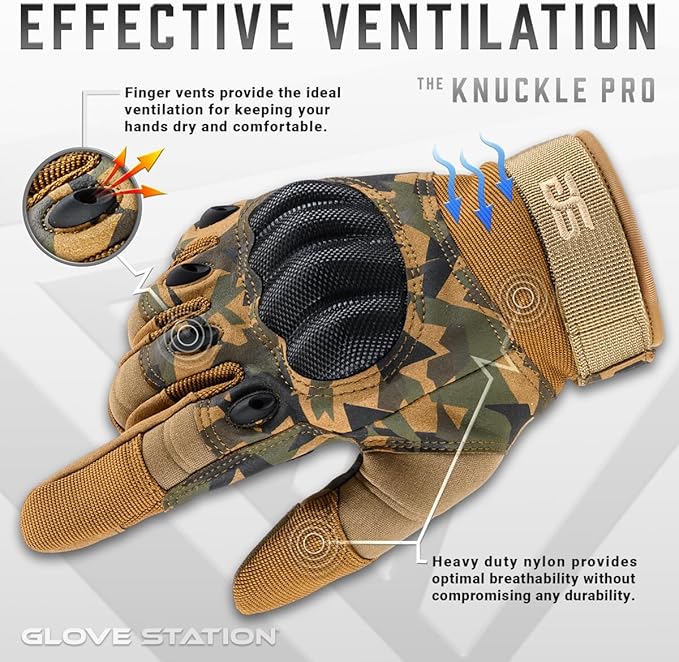Glove Station Tactical Gloves for Men – Touchscreen Utility Gear with Hard Knuckle Protection Used in Motorcycle, Airsoft, Combat, Police, Shooting & Outdoor Work
