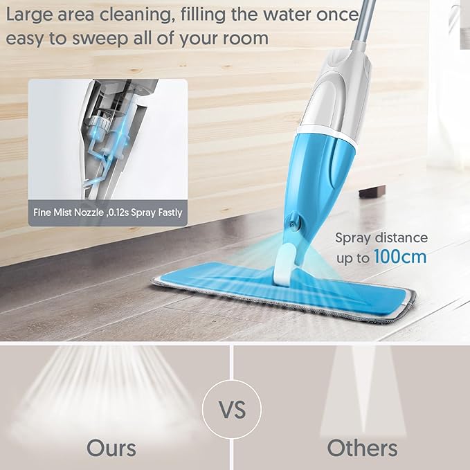 Microfiber Spray Floor Mops for Floors Cleaning- Hardowod Floor Mops with 440ML Refillable Bottles 3 Washable Mop Pads and 1 Scraper - Dust Wet Mop for Laminate Hardwood Ceramic Tile Wood Vinyl