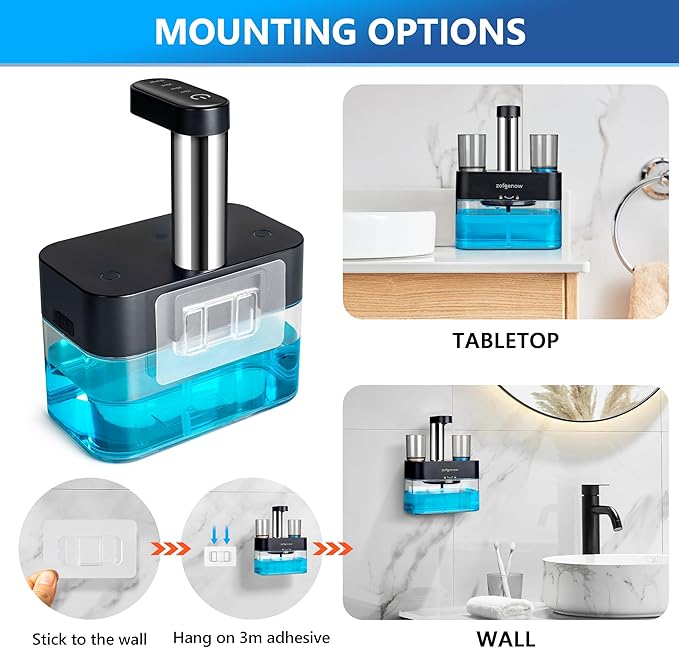 Upgraded Automatic Mouthwash Dispenser for Bathroom,Bathroom Accessories 17.6 FlOz Wall Mounted Dispensers with Magnetic Cups,Adjustable Dispensing Levels, Suitable for All Age Groups,Black