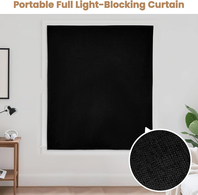 Adhesive Curtain,100% Blackout Curtains, No Drilling, Suitable for Multi-Scenes Privacy Protection (Black - W60 × L72 in)