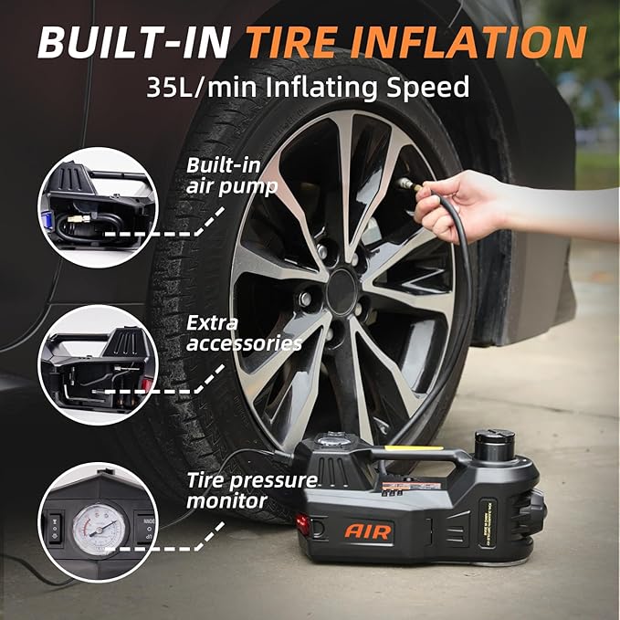STANDTALL Electric Car Jack Kit 5 Ton 12V Hydraulic Jack Automatic Lift for Car with Impact Wrench and Tire Inflator Pump for SUV Sedan Truck Change Tires Garage Repair Road Emergency