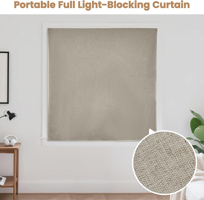 Adhesive Curtain,100% Blackout Shades,No Rod,Easy to Install,Provides Privacy Protection for Bedrooms (Light Coffee - W60 × L60 in)