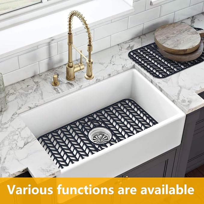 Sink Protectors for Kitchen Sink 12"13"16"18"19"24"26"28"29"30",Silicone kitchen sink mats protector for bottom of farmhouse sink(24"x12.5"Black)