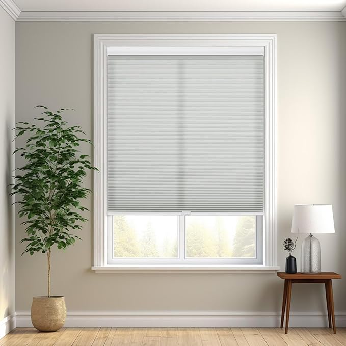 Changshade Cordless Cellular Shades, Light Filtering Honeycomb Shades for Windows, Pull Down Pleated Blinds, Easy to Install for Indoor Windows and French Doors,53" W x 72" H, Grey
