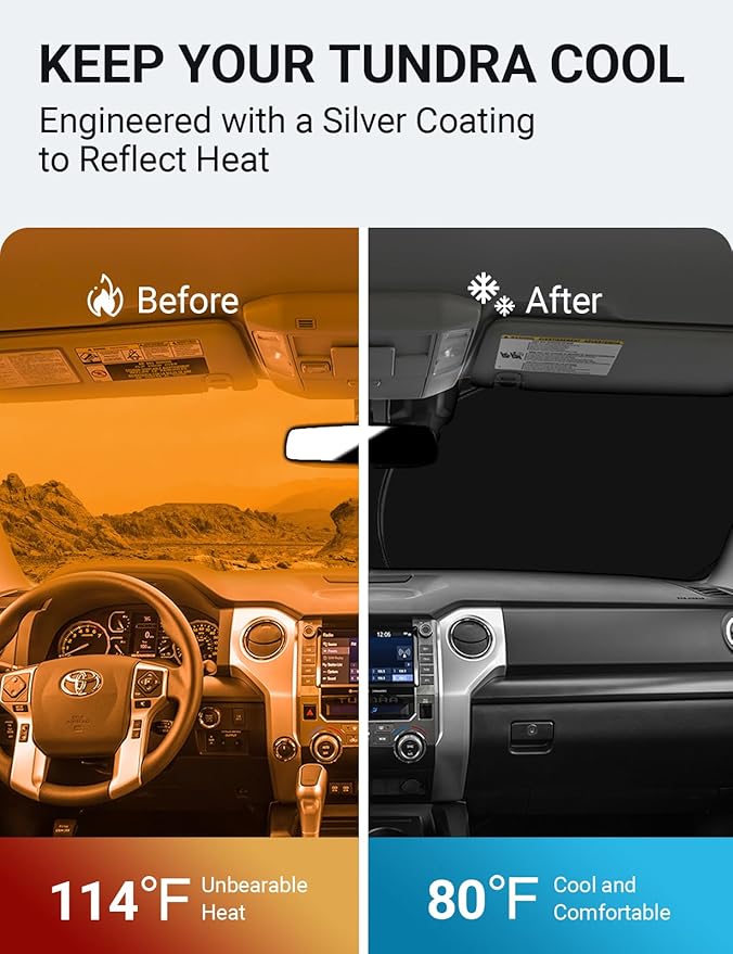 Proadsy 2025 Upgrade Windshield Sun Shade Custom Fit Tundra 2007-2021 4-Layer Foldable Front Sunshade Protector Sun Visor Blocks UV Rays Keep Car Cooler Accessories