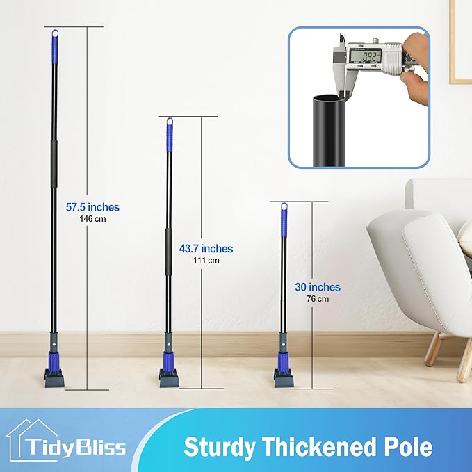 Mop Handle Commercial Heavy Duty, 57.5 inches Long Handle Industrial String Mop Stick Replacement Pole with Upgraded Jaw Clamp for for Floor Cleaning