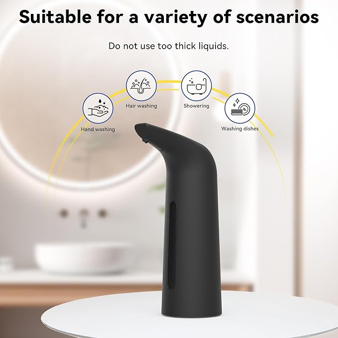 Automatic Touchless Soap Dispenser with 4 Adjustable Levels，400ml Battery Operated Liquid Hand Sanitizer Pump for Kitchen Sink, Bathroom Countertop-Infrared Sensor, Plastic, Waterproof Design