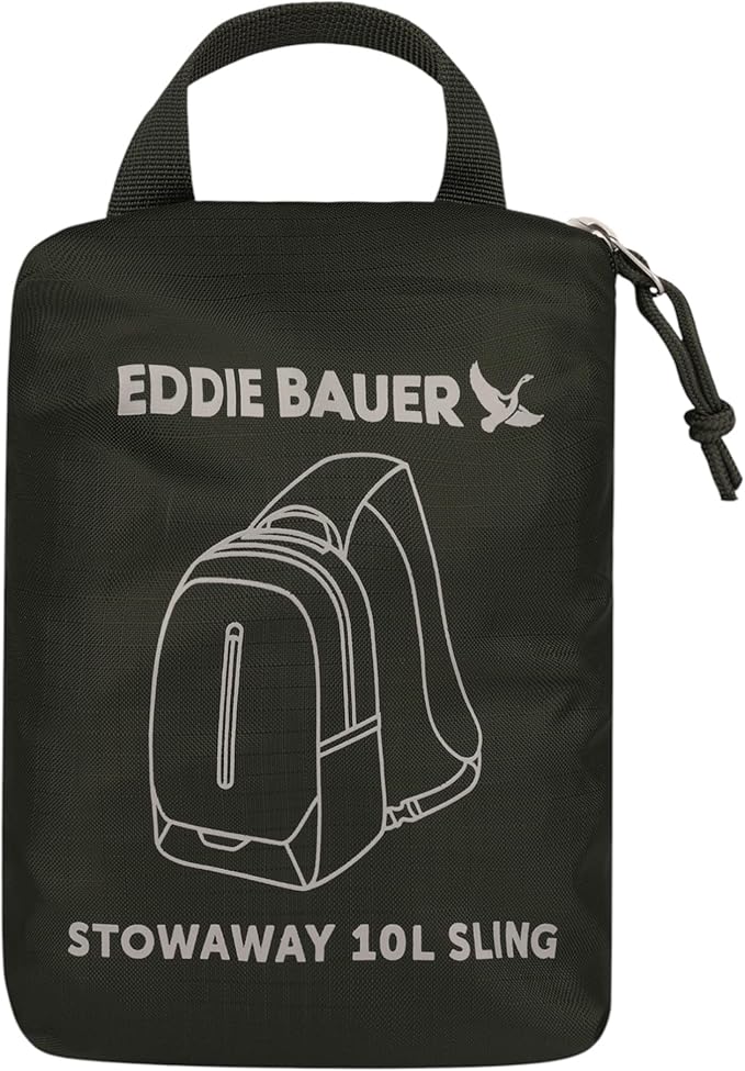 Eddie Bauer Stowaway Packable Sling Bag | Foldable | Travel | Outdoor | Lightweight | Compact | Everyday Carry | Ripstop Nylon | 10L - Dark Forest