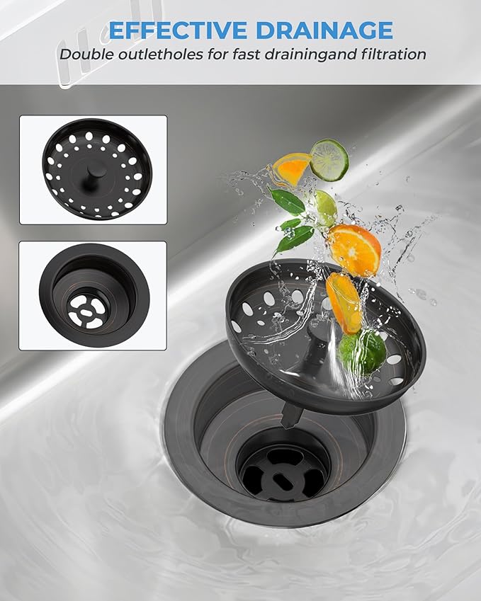 3-1/2 Inch Kitchen Sink Drain with Strainer Stopper Drain Assembly Removable Basket Strainer Plug fit Standard Sink Drain Hole, Stainless Steel Oil Rubbed Bronze