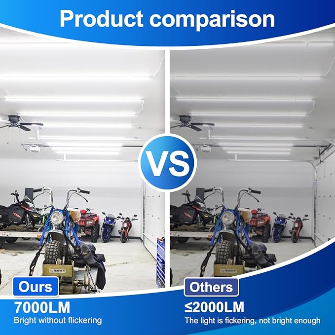 Led Shop Lights, 4FT LED Light 50W 6500K 7000LM Daylight,Led Garage Light,Linkable Clear Cover Integrated V-Shape for Garage Warehouse Workbench Workshop(4-Pack)