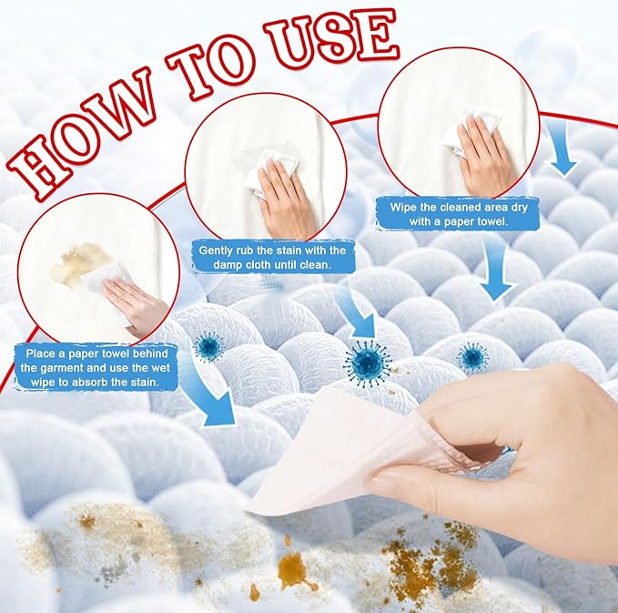 Stain Wipes, Stain Removal Wet Wipes Quick-Cleaning No Water Needed Gentle on Clothes Individually Packaged Compact and Portable for Travel Restaurant Office, 20Pieces