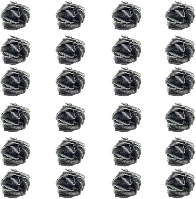 24 Bamboo Charcoal Infused Black Bath or Shower Sponge Loofahs Pouf Medium Mesh Wholesale Bulk LOT