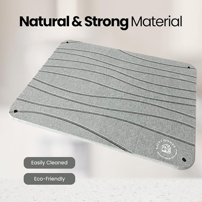 Diatomaceous Earth Dish Drying Mat with Non-Slip Stainless Steel Feet - 16 L x 12 Inch Odorless, Quick Drying Stone Mat for Kitchen Sink - Heat Resistant, Super Absorbent Dish Drying Stone
