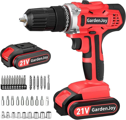 GardenJoy 20v Cordless Drill Set, Power Electric Kit Battery With Charger 30Nm 2-Speed 3/8" Keyless Chuck 24+1 Position Drill Driver screwdriver Bits with LED Electric Work Light for DIY