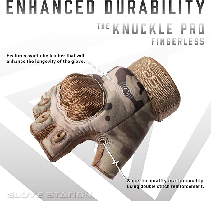Glove Station- Fingerless Knuckle Tactical Gloves for Men - Motorcycle Gloves for Tactical Shooting, Airsoft, Hunting, Police Work and Hiking