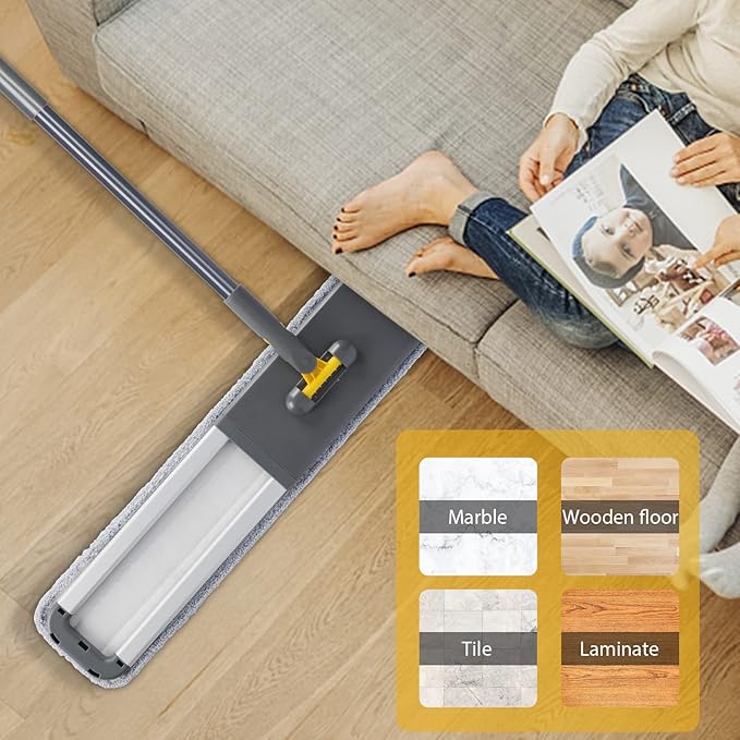 MASTERTOP 36" Professional Industrial Dust Mop for Floor Cleaning, Heavy Duty Wet & Dry Commercial Mop,Large Flat Floor Mops with Telescopic 62'' Long Handle,Dust Broom for Hardwood,Tiles,Office