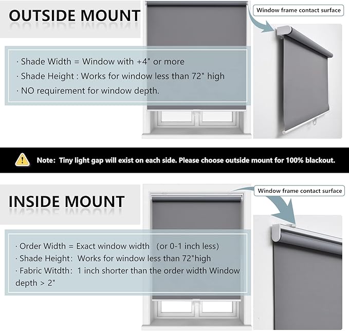 AOSKY Cordless Roller Shades Blackout Blinds for Windows Room Darkening Rolled Up Shades with Spring System, UV Protection Window Shades Door Blinds for Home and Office (31" W x 72" H, Grey)