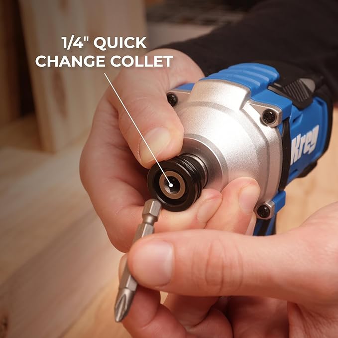Kreg 20V Ionic Drive 1/4" Compact Impact Driver, 20V Blue Ion Charger & Blue Ion 2Ah Battery Pack - Compact, Cordless Driver with 2,200 in-lbs of Torque - 20V Variable Speed - LED Light - KPTBDV025A