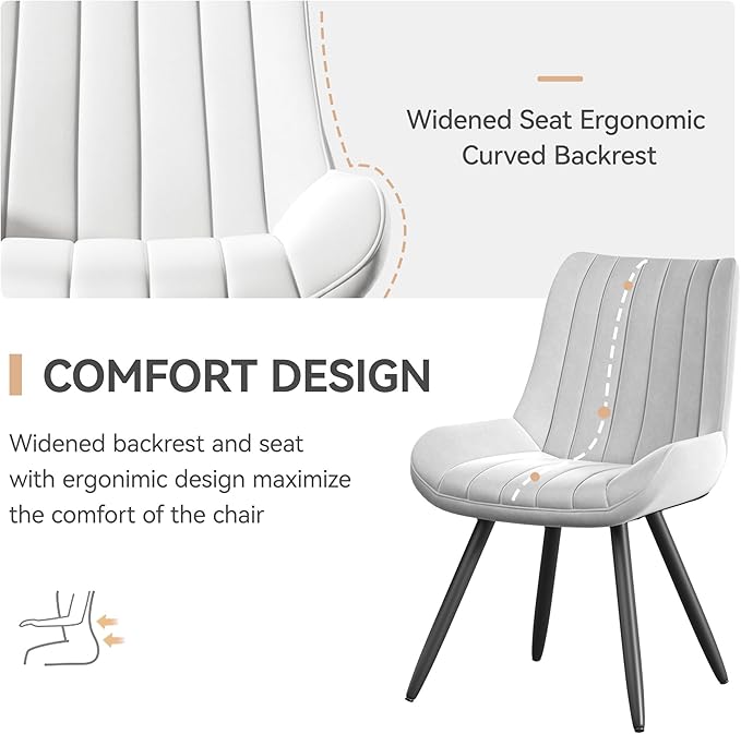 Dining Chairs Set of 2, Mid Century Modern Kitchen Chairs with Soft Cushion, Comfortable Upholstered Fabric Dining Room Chairs for Kitchen, White