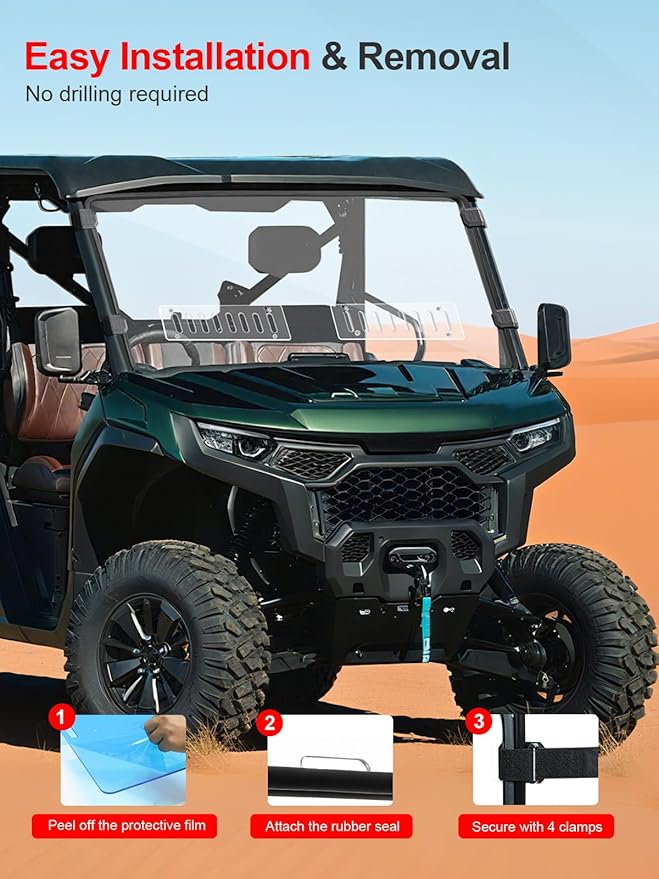 Scratch Resistant & Vented Full Windshield Compatible with CFMOTO UForce U10 Pro & U10 Pro XL 2025, Hard PC Clear Windshield Protects Against Wind, Dust, Dirt, Snow, Rain