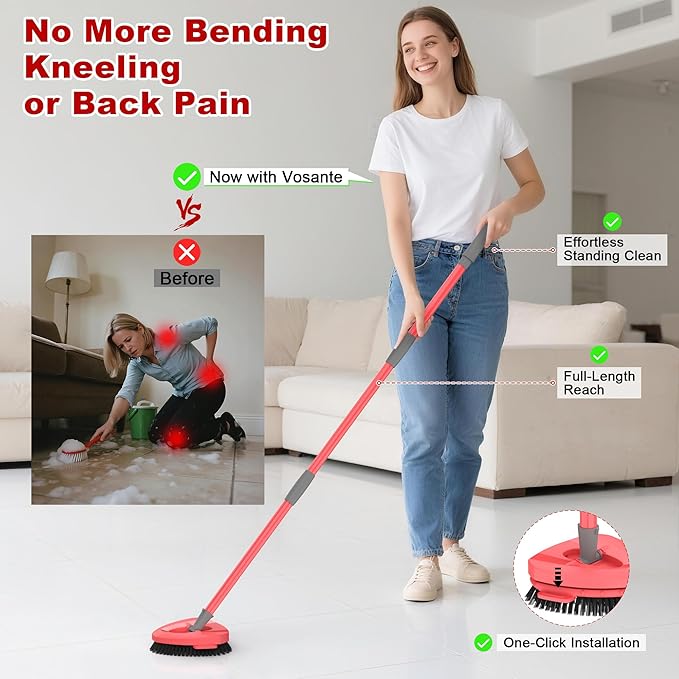 Upgraded Spin Mop Scrub Brush Head for O-Cedar EasyWring 1 Tank System ONLY, Full Bristles & Outward-Angled Scrubber Mop Head, Better Corners Floor Cleaning Brush All Hard Surfaces - 2 Pack