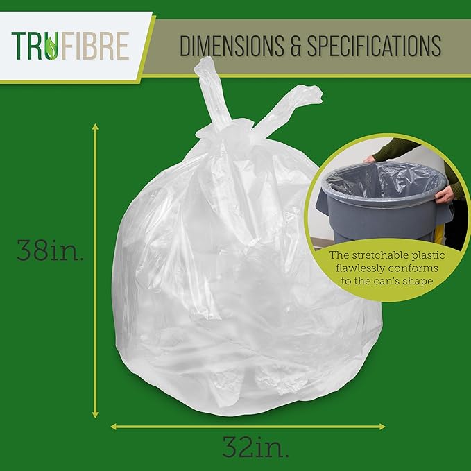 250 Count Large Clear Plastic Liners, 33 Gallon, 32x38 Inches for Waste Disposal, Home, Office, Small Business Recycling & Garbage Management