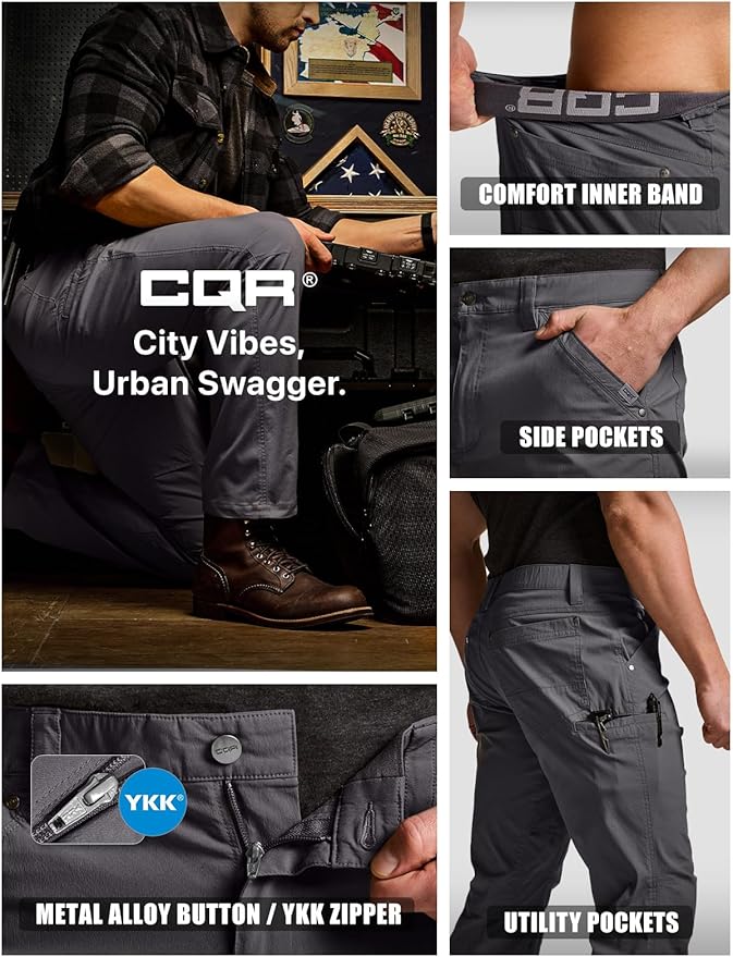 CQR Men's Vent Stretch Pants, Quick Dry Lightweight Casual Cargo Pants, Water Resistant Straight-Fit Utility Work Pants