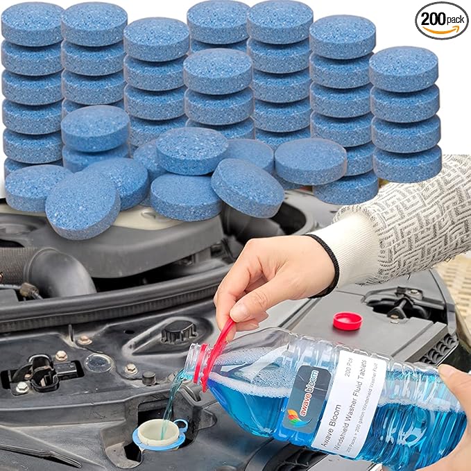 200 Pcs Windshield Washer Fluid Tablets,Wiper Fluid Concentrate,1 Pack Makes 200 Gallons.Window Glass Cleaner, Remove Glass Stains, Clear Vision (Use With De-icer or Methanol for Winter)