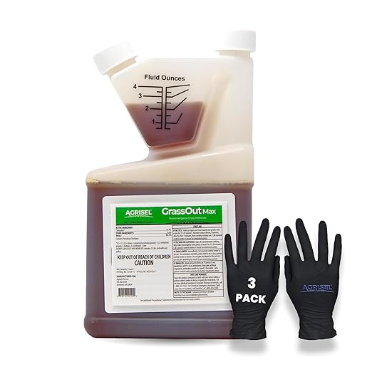 GrassOut Max Weed Killer, Targets 50+ Grassy Weeds Without Harming Desired Plants, Pet Safe, Large Area Treatment, Easy Application, Includes 3-Pack of Agrisel Protective Gloves, 32 Ounces