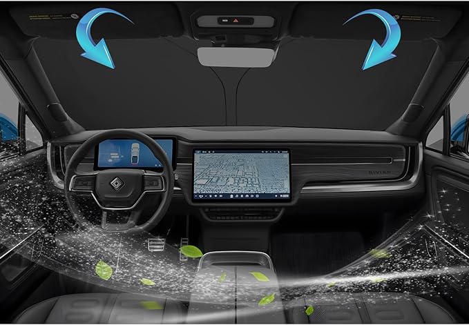 SKTU 2023 2024 2025 R1T / R1S Front Windshield Sunshade for 2022 2023 2024 2025 Rivian R1T / R1S Windshield Sunshade Foldable for Blocks UV Rays and Blocks Heat and Sun Keeps Vehicle Cool