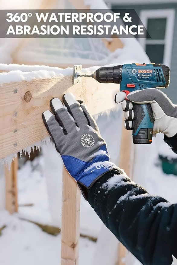 Vgo... 2-Pairs Winter Warm Work Gloves Men Women 0℃/32℉ or Above Goatskin Leather Waterproof Coldproof Freezer Gloves (Size XL, Grey, GA8977FW)