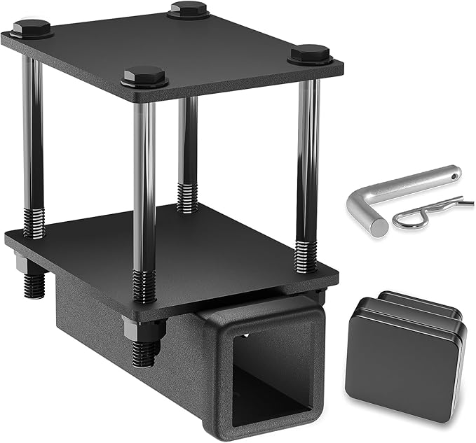 RV Bumper Hitch Receiver Adapter Fits 4-4.5" Beam, 2" Receiver 200Lbs Tongue Weight Capacity, Travel Trailer Rear Bumper with Hitch Pin & Hitch Cover, Fit for Camper Bike Racks Cargo Car