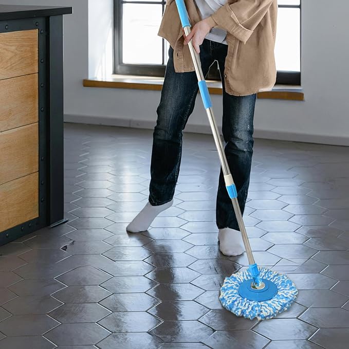 Spin Mop Replacement Handle, 47.6-inch 360 Degrees Rotating Telescopic Replacement Mop Stick with a Robust Stainless Steel Disc for Spin Mop Bucket Cleaning System (Stainless Steel Disc,Blue)