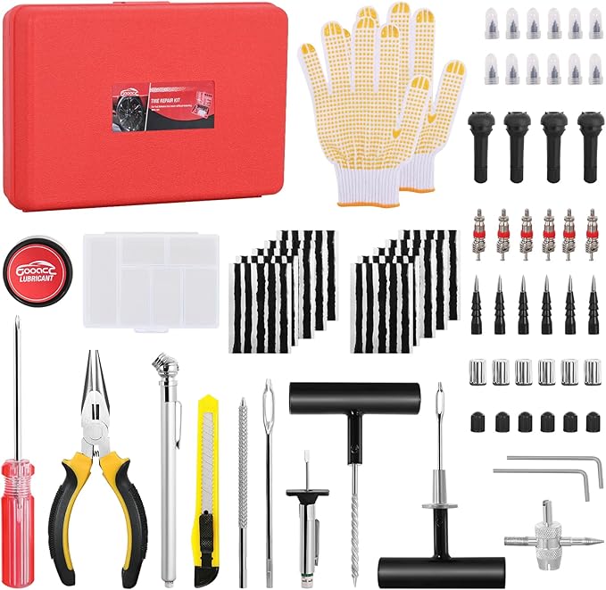 GOOACC Tire Repair Kit - 106pcs Heavy Duty Tire Plug Kit Flat Tire Puncture Repair Kit for Car, Motorcycle, ATV, UTV, RV, Tractor, Trailer