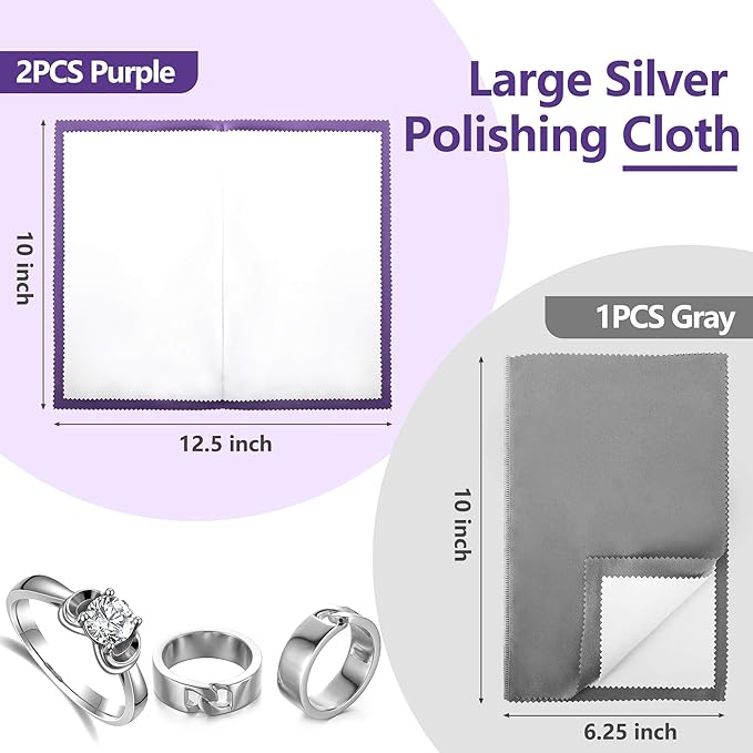 3PCS Silver polishing Cloths, 10 x 12.5 inches Four-Layer Double-Sided Jewelry Cleaning Cloth，Large polishing Cloth for Gold, Silver, Diamond, Platinum, Jewelry (2 PCS Purple and 1 PCS Gray)