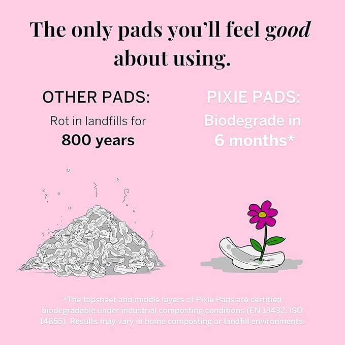 Pixie Cup Organic Cotton Postpartum Pads for Women - Extra Heavy Absorbency with Wings - Leak-Proof, Hypoallergenic & Unscented - Compostable, Biodegradable - 24 Count