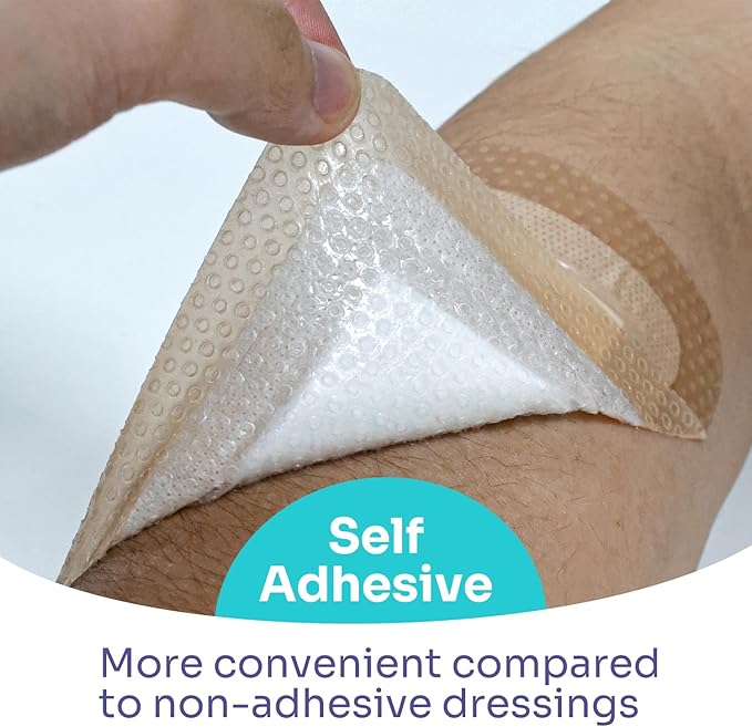 Silicone Super Absorbent Dressing for Heavy Exudate Wound 10 Pack, FSA or HSA 5" X 5" Gentle Boder Adhesive Bandages for Wound Care, Soft Wound Care Pads for Ulcer, Surgical, l - ll Degree Burns