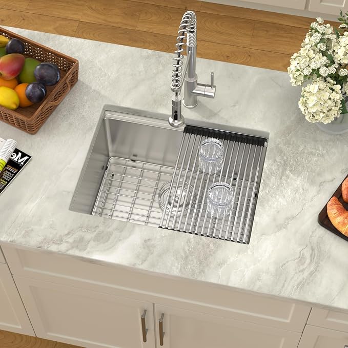 Dcolora 23 Inch Undermount Kitchen Sink Workstation Single Bowl Bar Sinks Stainnless Steel Small Kitchen Sink,DC-UW6723