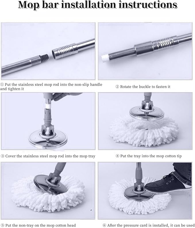 Spin Mop Replacement Mop Handle, 360 Degrees Rotating Telescopic Replacement Mop Stick with Robust Reinforced Plastic Disc for Spin Mop Bucket Cleaning System (Plastic,Black)