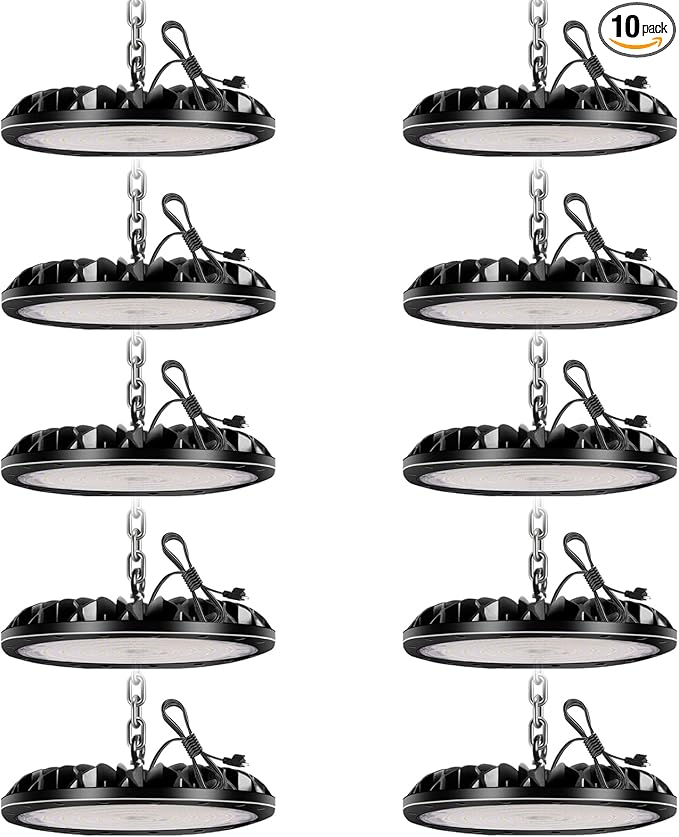 10 Pack LED High Bay Light 300W 30000LM, UFO LED Shop Light with 4ft Plug Cable, 6000K Commercial Bay Lighting, IP65 Waterproof for Warehouse Workshop