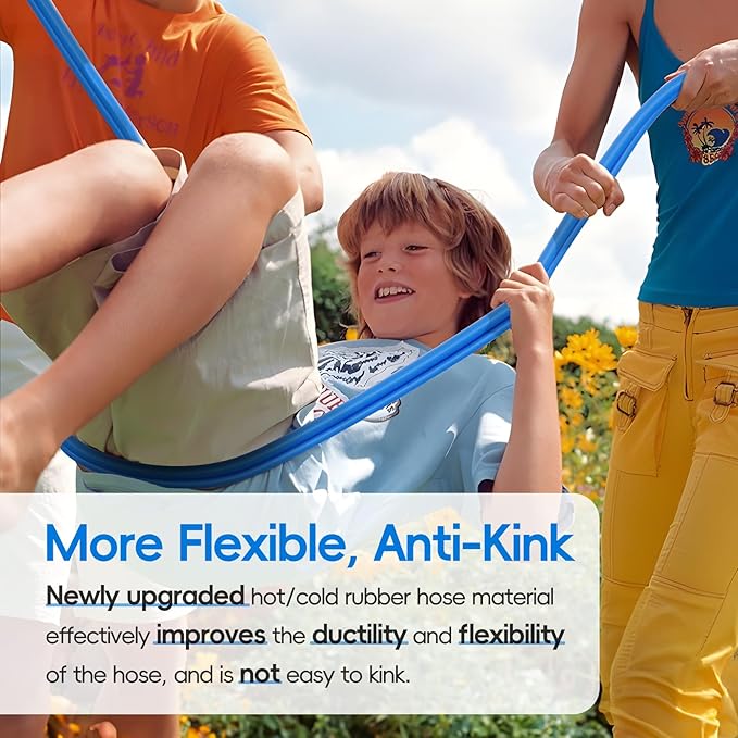 SPECILITE Hot/Cold Garden Water Hose 75 ftx 3/4 in, -50℉ To 190℉, Heavy Duty, Flexible, Burst 605 Psi, Lightweigh, Upgraded Rubber Pipe with 3/4" Brass Fittings For Backyard, Outdoor, Farm, Blue