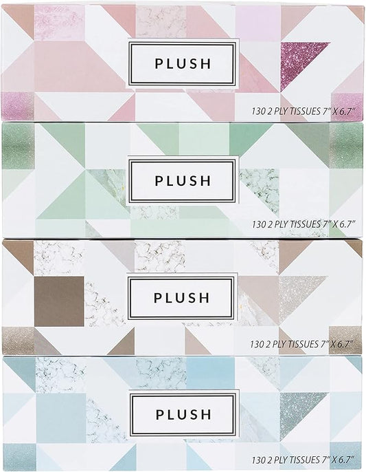 Plush Facial Tissues 130 Per Box Size 7" X 6.9" 2 Ply,Soft, Smooth, Great for Bathroom, Office, Store, School,Home, Kitchen, Or in Your Car & in Every Room (Family pack Pack of 30, 3900 Tissues total)