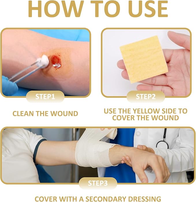 Dr. Med Manuka Honey Calcium Alginate Dressing 2"x2" (10 PCS/Box), Highly Absorbent dressings with Honey for Abrasions, Burns, Diabetic Foot, Pressure Sores and Venous Ulcers Faster Wound Care